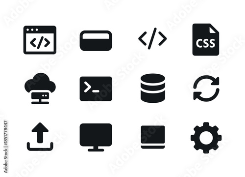Web Development Icons. Web Development. Solid icon set of Web De