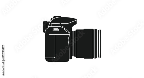 Detailed illustration of a professional digital slr camera in a striking silhouette