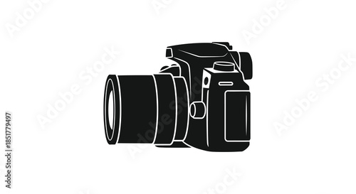 Detailed black shape of a digital slr camera a photographic tool silhouette