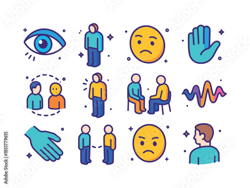 Nonverbal Communication Icons. Nonverbal communication. Colorful