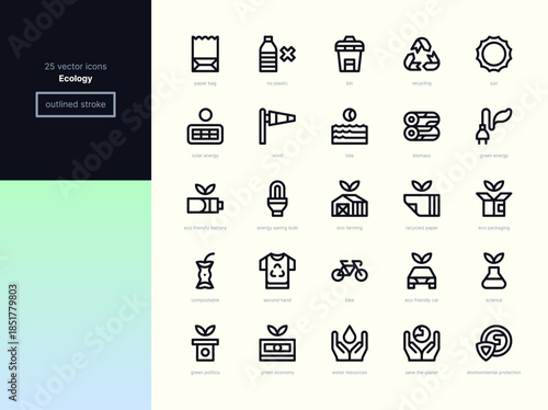 Ecology Line Icons - Energy, Materials and Sustainable Living.