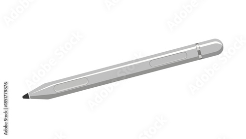 Silver stylus pen with two indentations on a white background