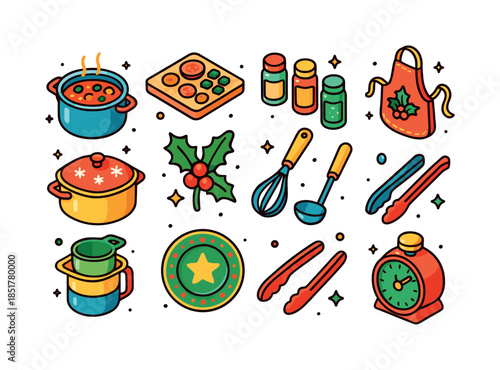 Festive Cooking Icons. Festive Cooking. Colorful isometric vecto