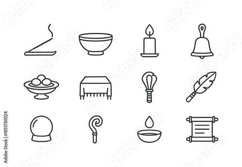 Ritual Objects Icons. Ritual objects. Line icon set of Ritual ob
