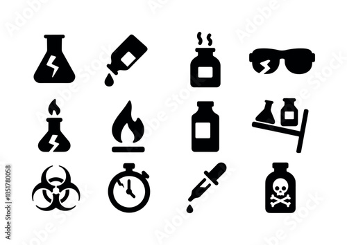 Laboratory Risk Icons. Laboratory risks. Solid icon set of labor