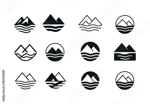 Flooded Valley Logos. flooded valley. Icon set. Set Logo of floo
