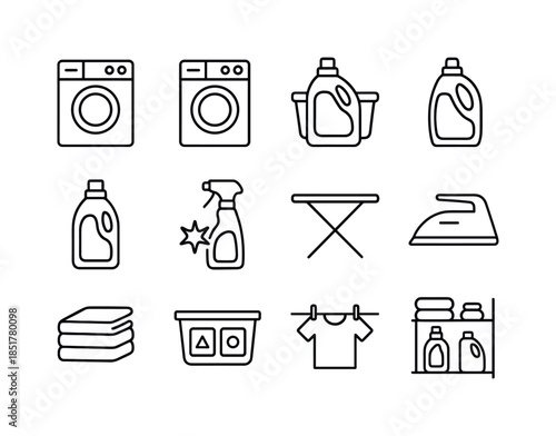 Laundry Icon Set. Laundry cleaning. Line icon set of laundry cle