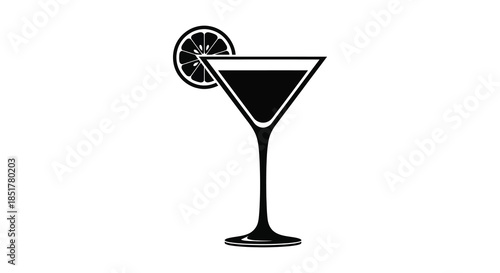 Elegant martini glass with a citrus garnish depicted in a striking black silhouette