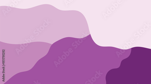 Abstract pink vector illustration of a sunset landscape featuring mountain silhouettes and rolling hills above a design of blue sea waves and a valley under a colorful sky