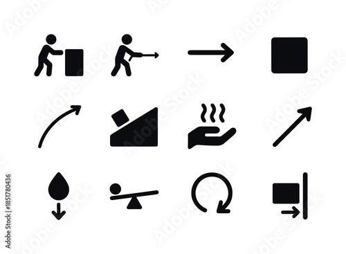 Force and Motion Icons. Force and motion. Solid icon set of forc