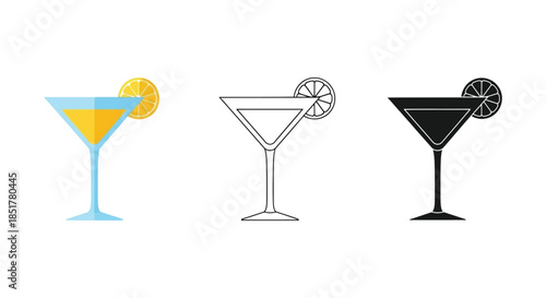 Three martini glasses in varying styles including a striking black silhouette