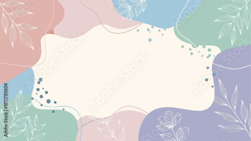 Abstract organic shapes with floral elements and copy space.