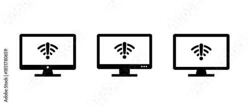 Computer monitor with wifi warning icon. Internet connection error and network problem symbol
