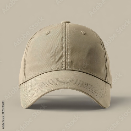 A detailed close up front view of a gold baseball cap with a unique wave pattern.