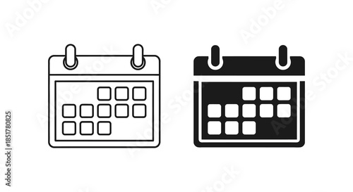 Two calendar icons one outlined and one filled presenting scheduling and time management concepts silhouette