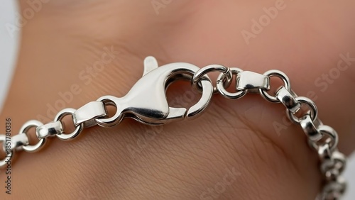 Silver Chain Bracelet Clasp Closeup on Wrist.