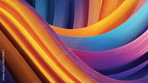 colorful curved stripes of paper in shades of orange blue and purple