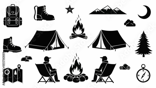 Camping and Outdoor Adventure Icons Set.