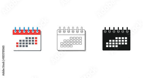 Three spiral bound calendars in varying colors and styles a striking silhouette