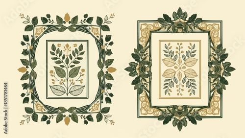Two framed botanical illustrations with floral borders.