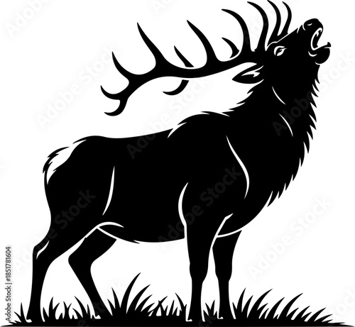 large bull elk bugling silhouette vector illustration