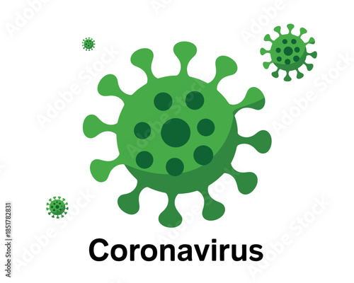 Microscopic view of a green coronavirus particle on a white background, symbolizing disease and health concerns.