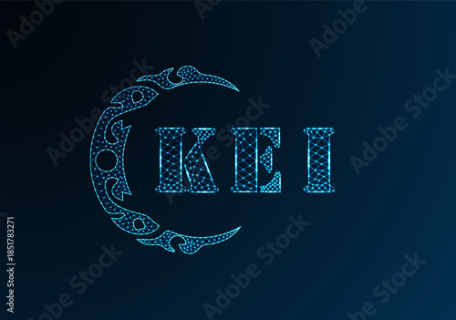 Low poly letter logo KEI design. KEI letter logo low poly vector design on blue color gradient background. KEI logo low poly design