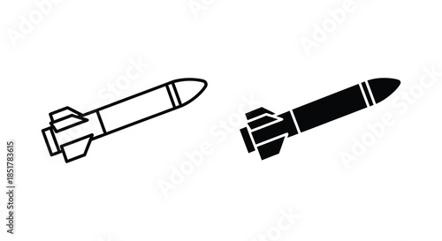 Two distinct missile designs are presented in a minimalist black and white silhouette