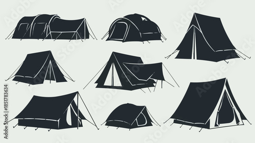 Collection of Diverse Tent Silhouettes for Outdoor Adventures.