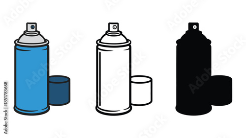 Three spray paint cans are shown in different styles: color, outline, and silhouette.