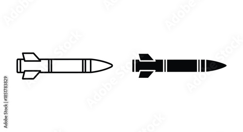 Two distinct rocket designs presented as black shapes a striking visual silhouette