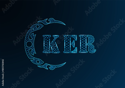 Low poly letter logo KER design. KER letter logo low poly vector design on blue color gradient background. KER logo low poly design