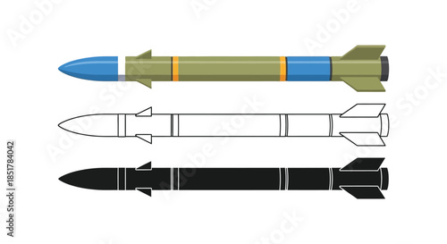 Detailed missile illustration showcasing color outline and full black silhouette