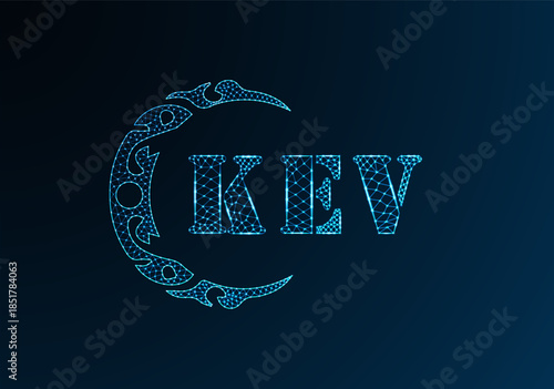 Low poly letter logo KEV design. KEV letter logo low poly vector design on blue color gradient background. KEV logo low poly design