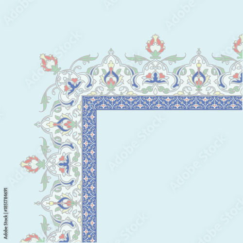 Mughal Wedding Textile design multicolored and traditional watercolor embroidery floral patterns luxury style border retro motif Mughal baroque print for women clothes shirt pant sleeve dupattas.