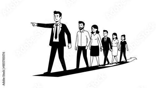 Pathfinding Leadership: A distinguished leader charts the course, guiding a team through an impactful journey towards a shared destination. A metaphor for inspiration.