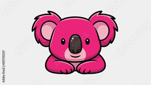 A cute cartoon koala with pink fur, black outlines, and a friendly expression, resting its paws.