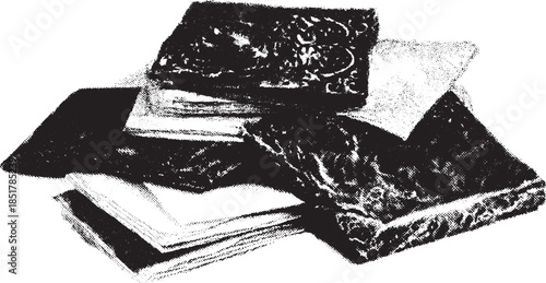 Stack of vintage books with black and white covers. Simple vector illustration for creative projects or literature themes.