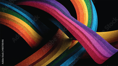 rainbow colored ribbons twisted together on black background