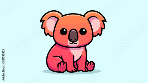 Cartoon illustration of a cute koala bear sitting with a light blue background.