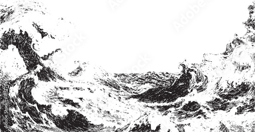 Ocean waves in black and white. Dynamic nature illustration designed as a vector set, highlighting movement and texture.
