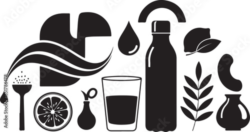 Icons for healthy drinks and natural ingredients