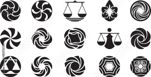 Set of abstract black and white circular icons