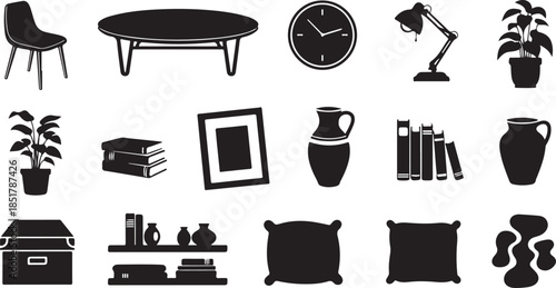 Home decor icons black silhouette collection