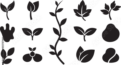 Black silhouette plant and sprout icons