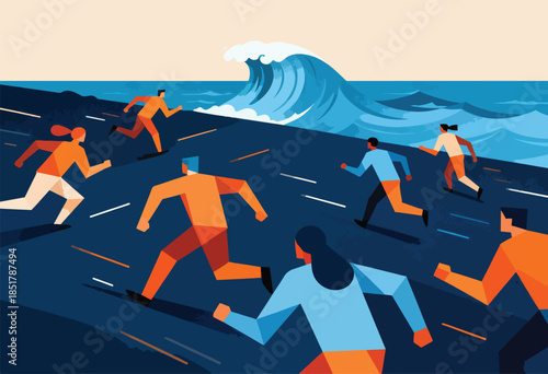 People running from giant wave