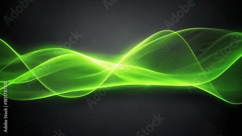 Abstract Energetic Green Light Waves Flowing Seamlessly Across Dark Background