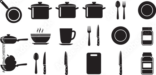 Collection of kitchenware cooking utensil icons