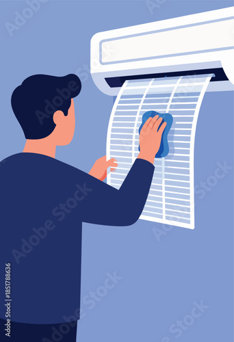 Person cleaning air conditioner filter