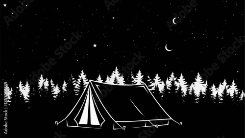 Camping Tent Under Starry Night Sky.